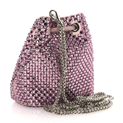 Prada Satin Crystal Metal Triangle Logo Mini Drawcord Pouch Shoulder Bag Alabastro 3 of 13