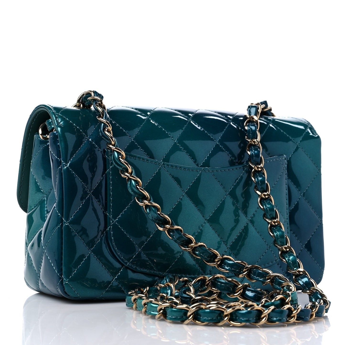 Shaded Patent Calfskin Quilted Mini Rectangular Flap Green Blue