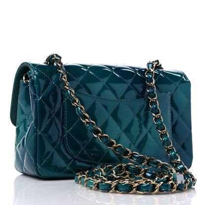 Chanel Shaded Patent Calfskin Quilted Mini Rectangular Flap Green Blue 3 of 11