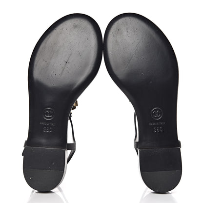 Chanel Fabric Pearl Camellia Thong Sandals 36 Black 5 of 12