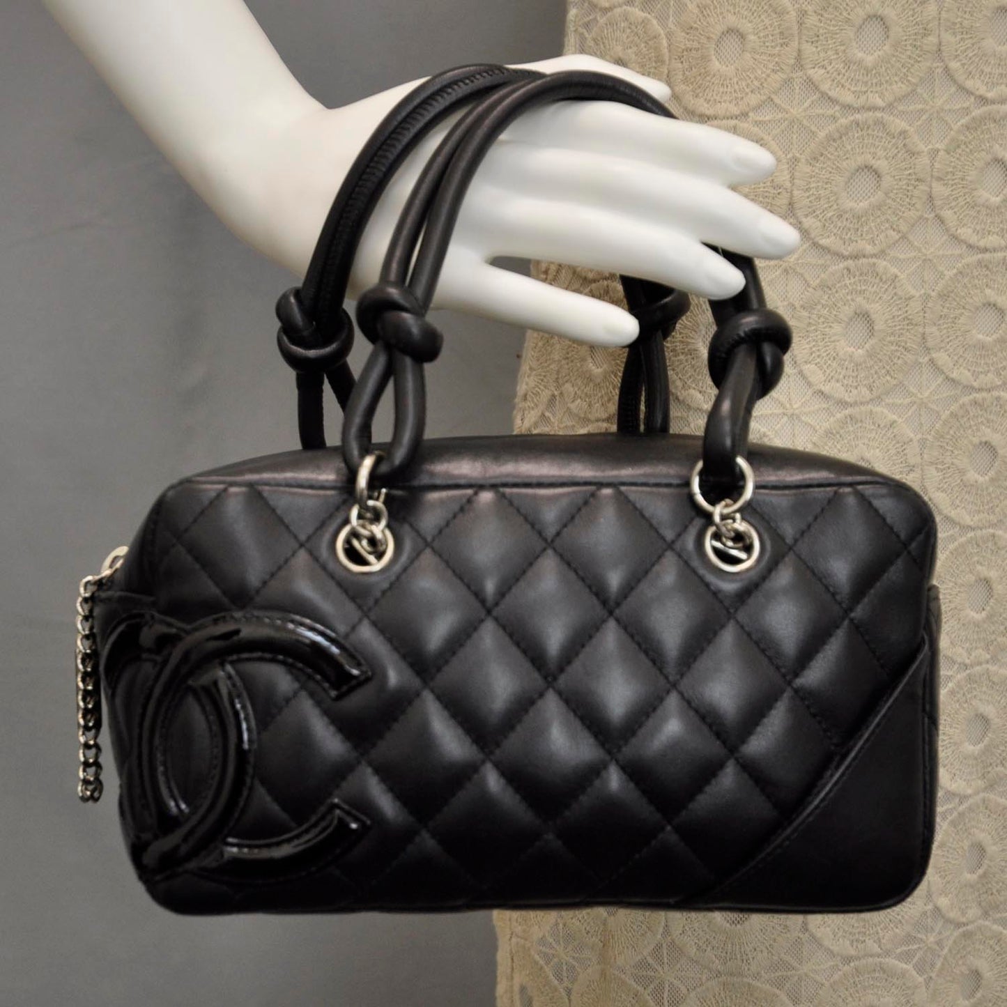 Calfskin Quilted Small Cambon Bowler Black