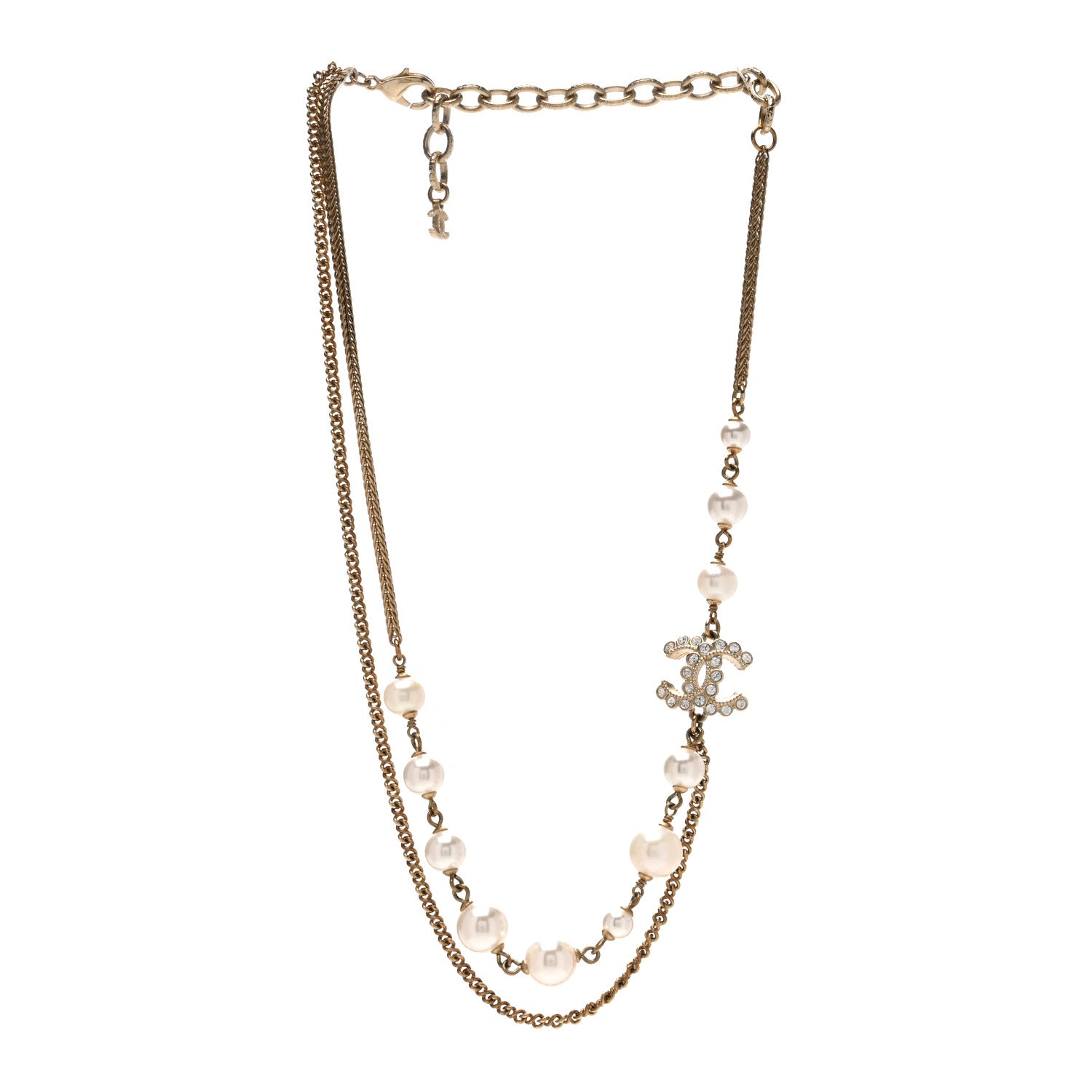 Chanel Crystal Pearl CC Necklace Gold 3 of 4