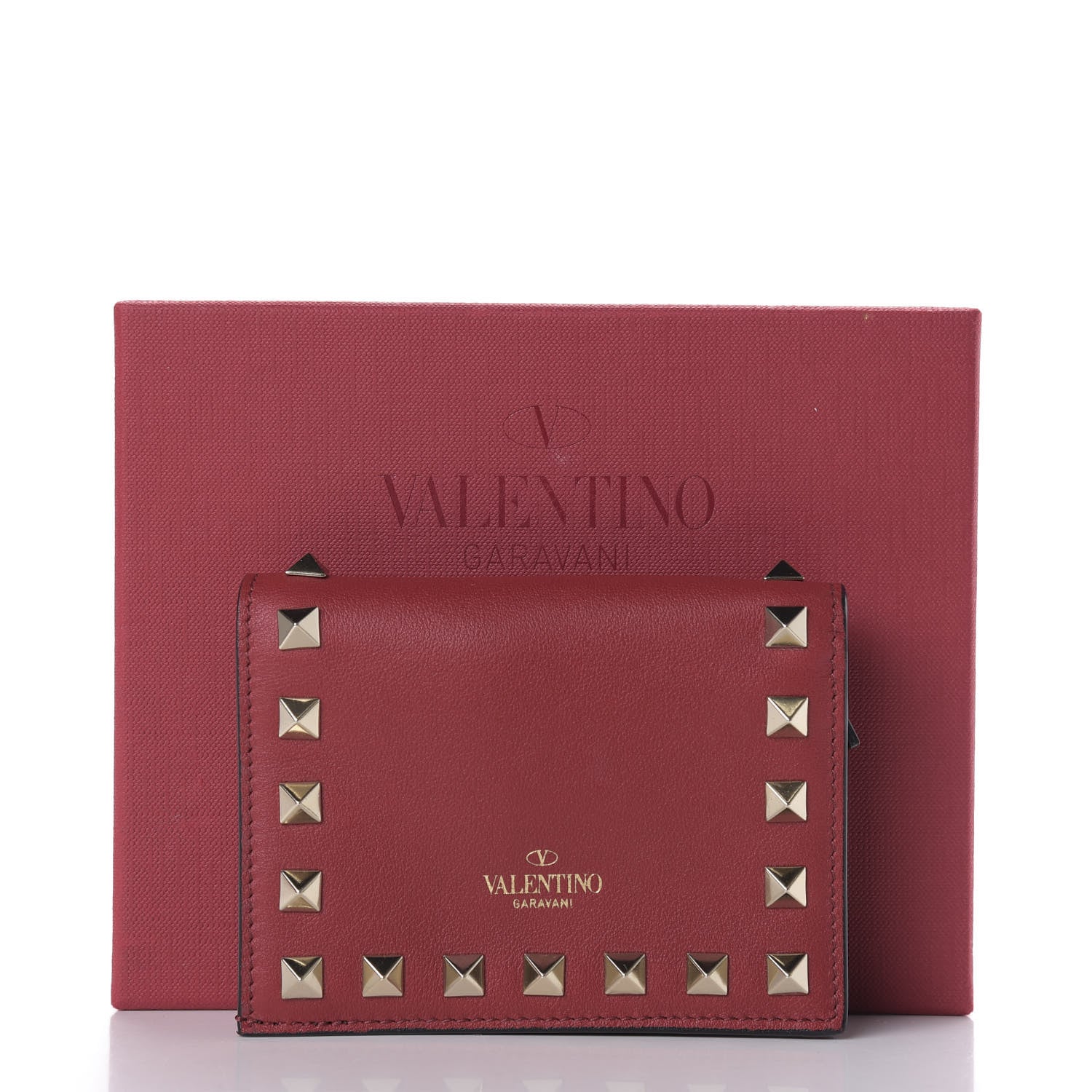 Valentino Garavani Calfskin Rockstud French Flap Wallet Rubino 12 of 12