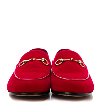 Gucci Velvet Horsebit Womens Jordaan Loafers 38.5 Hibiscus Red 2 of 7