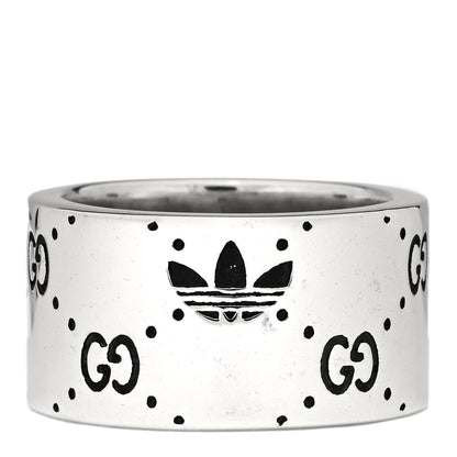 Gucci X ADIDAS Sterling Silver Trefoil GG Monogram Extra Wide Band Ring 56 7.5 2 of 3
