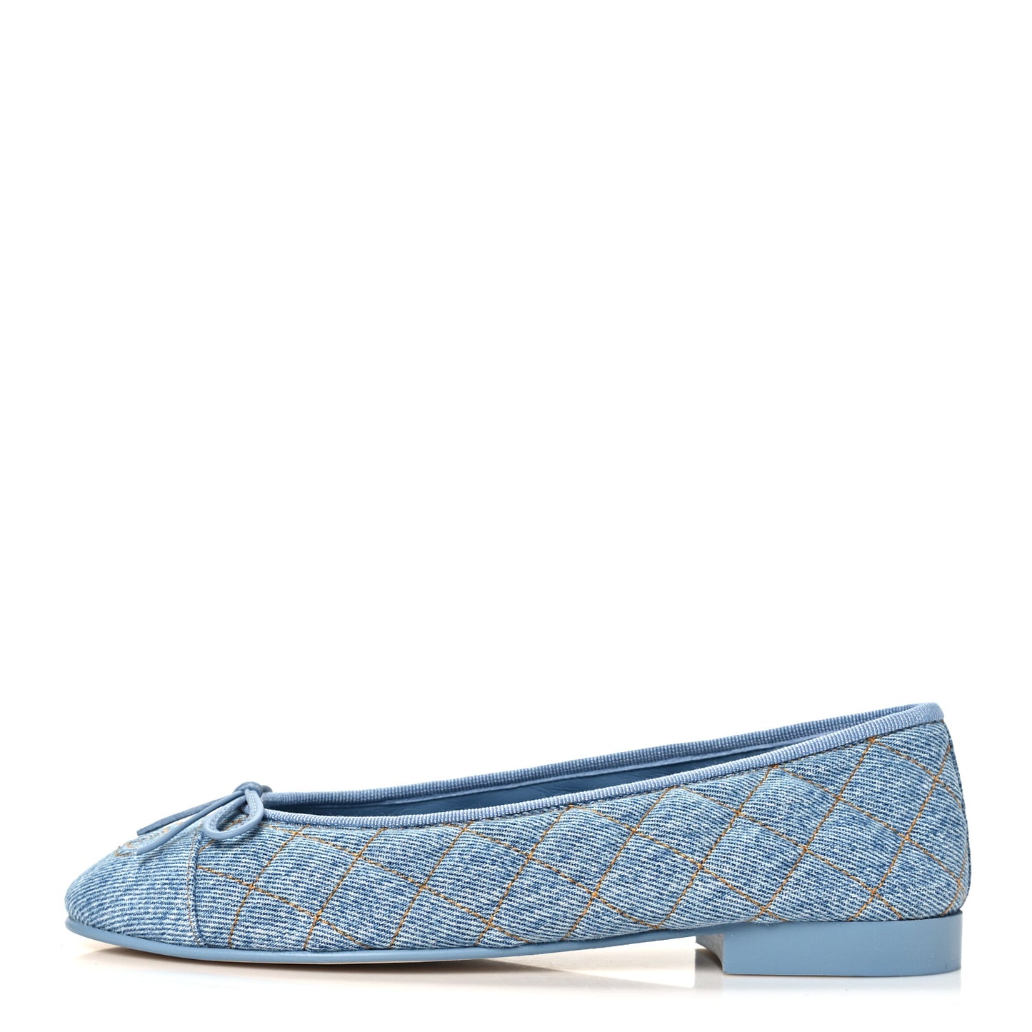 Denim Quilted CC Cap Toe Ballerina Flats 36.5 Light Blue