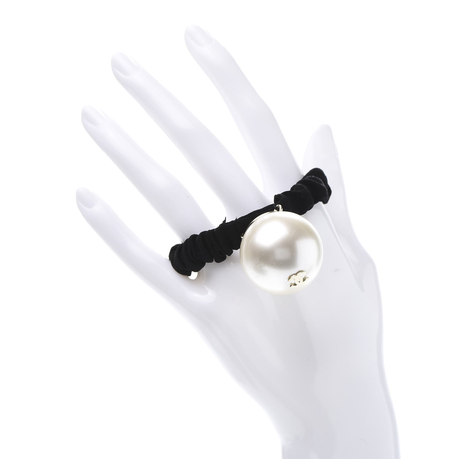 Chanel Pearl CC Hair Tie Black Gold Pearly White 2 of 5