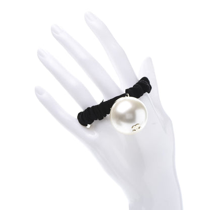 Chanel Pearl CC Hair Tie Black Gold Pearly White 2 of 5