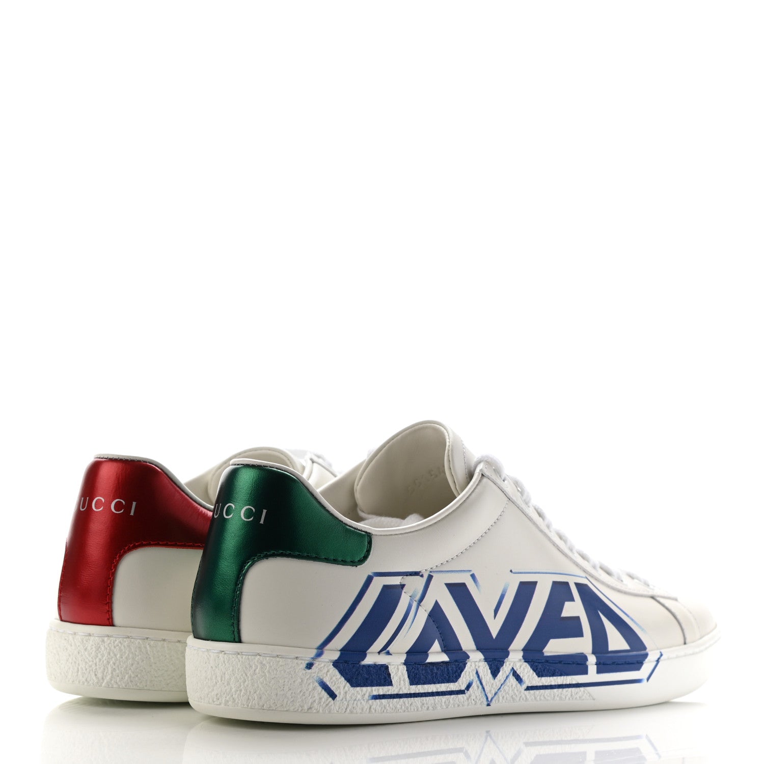 Gucci Calfskin Nappa LOVED Print Womens Ace Sneakers 38 White Red Flame Green 4 of 9