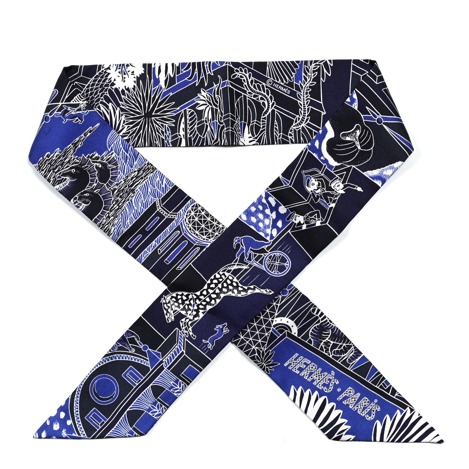 Hermes Silk Animapolis Plumetis Twilly Marine Bleu Royal 1 of 3