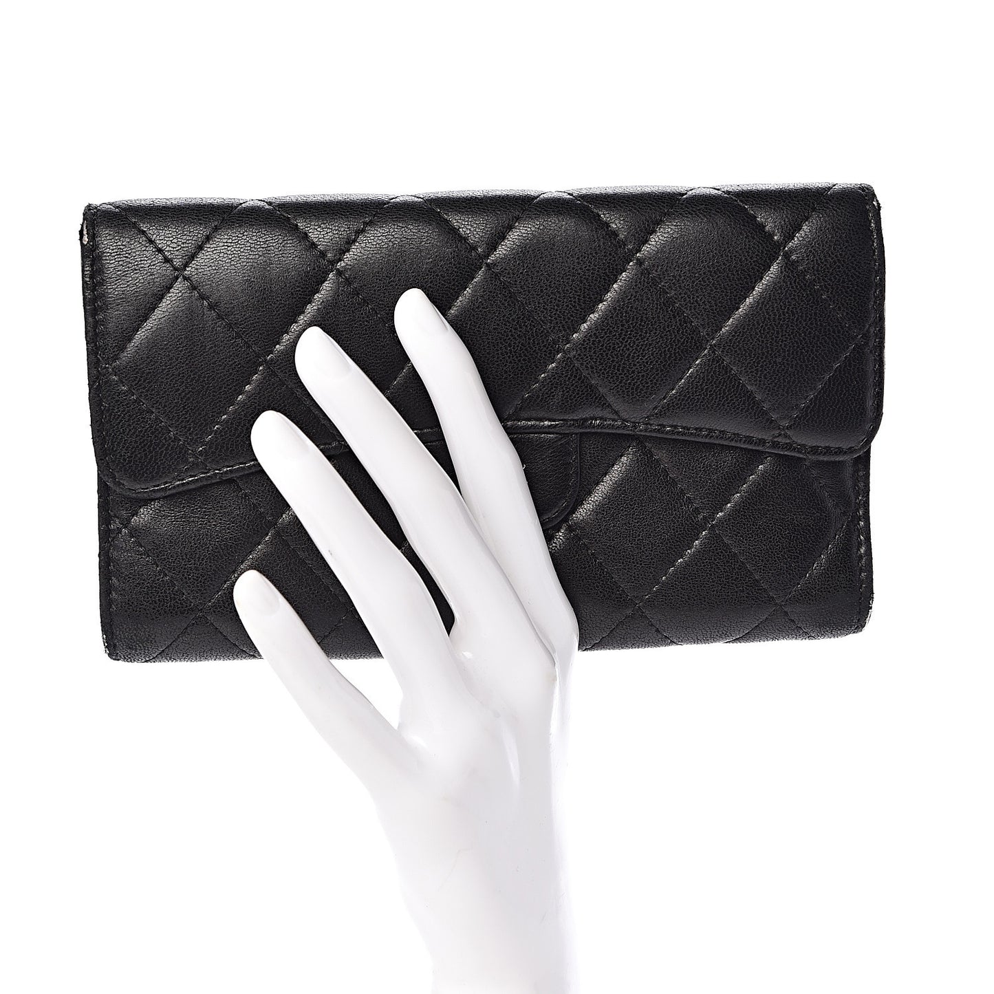Lambskin Quilted Large Flap Wallet Black