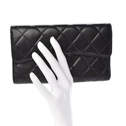 Chanel Lambskin Quilted Large Flap Wallet Black 2 of 12