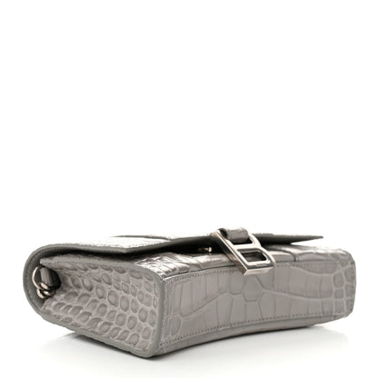 Balenciaga Shiny Calfskin Crocodile Embossed Hourglass Chain Bag Balenciaga Steel Grey 4 of 10