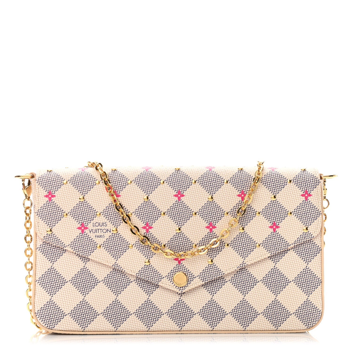 Louis Vuitton Damier Azur Studded Pochette Felicie Chain Wallet Fuchsia 3 of 10