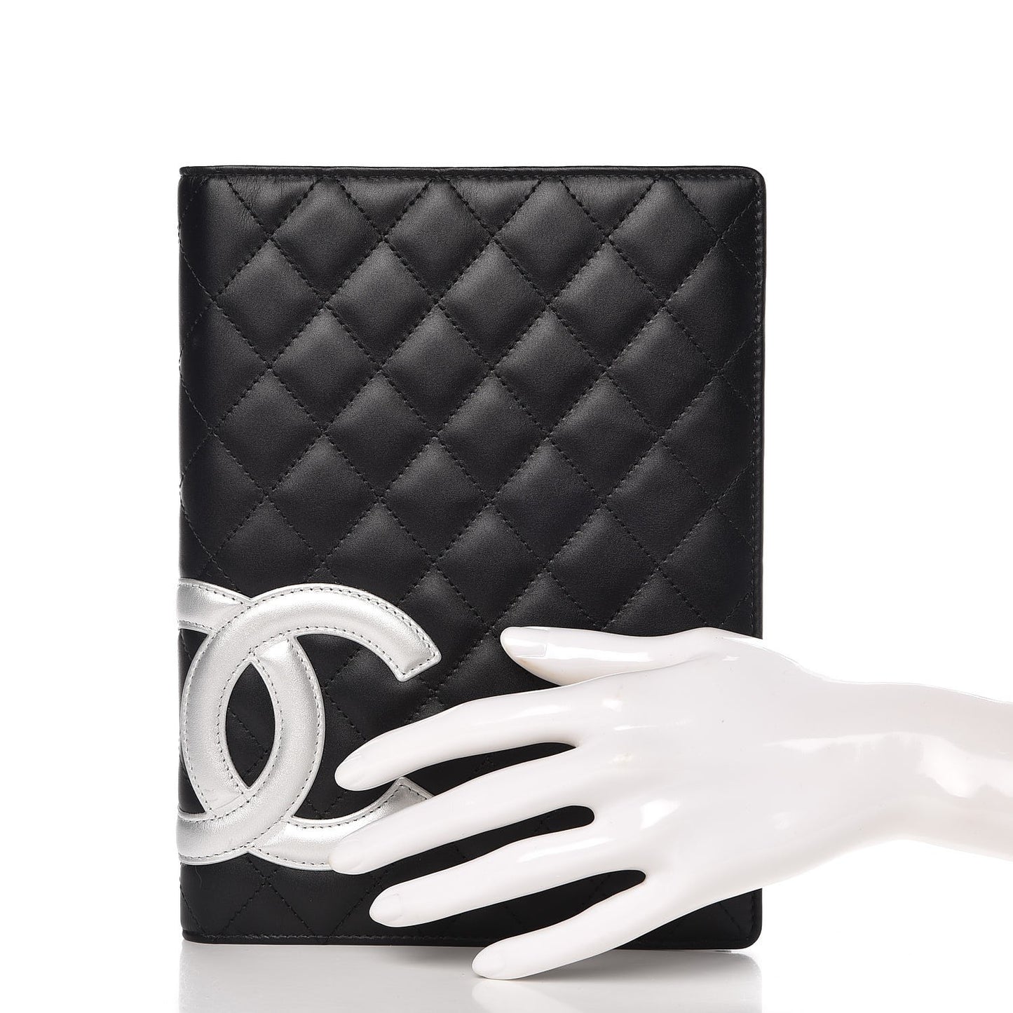 Calfskin Quilted Large Cambon Agenda Planner Black Silver