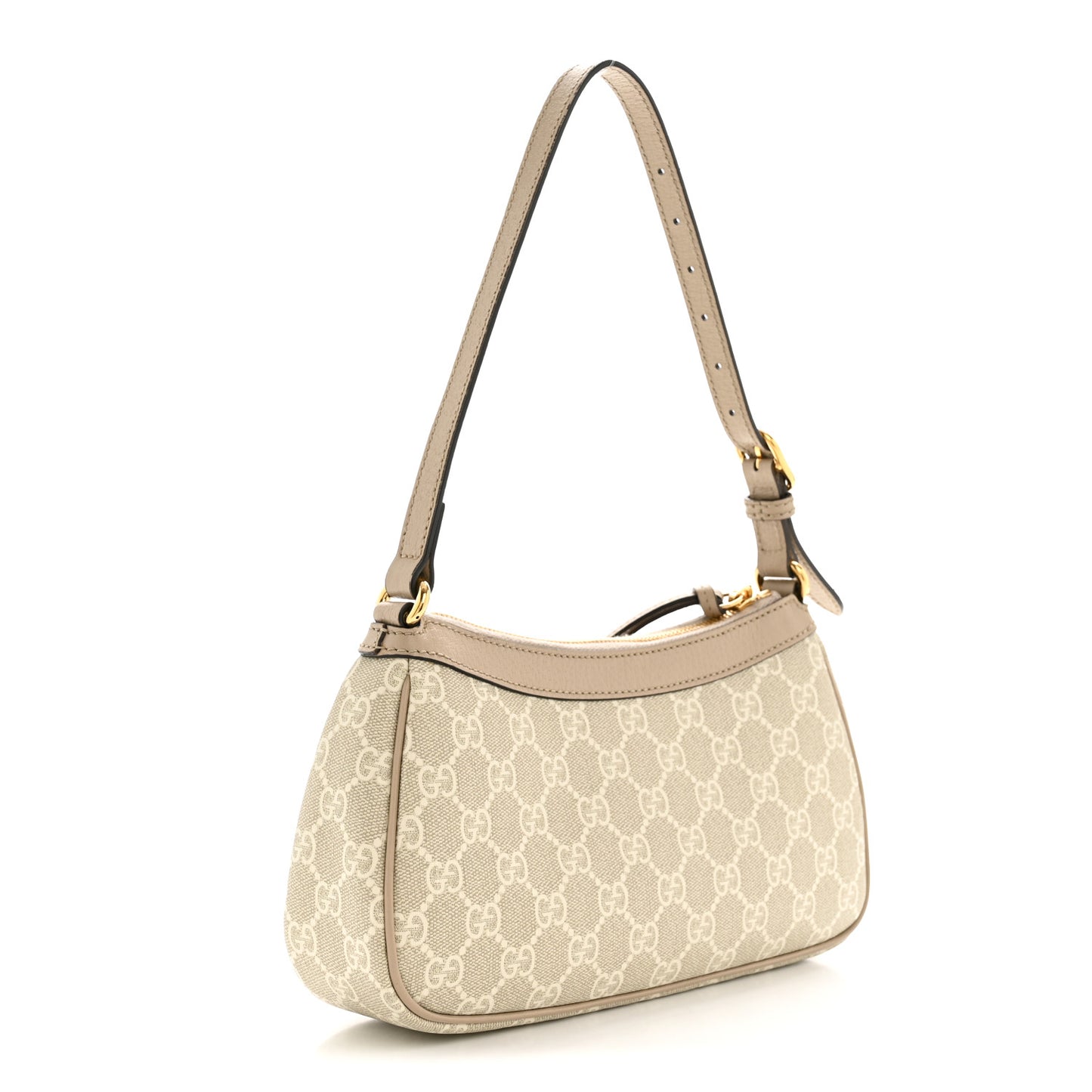 GG Supreme Monogram Textured Dollar Calfskin Small Ophidia Hobo Beige Mystic White Oatmeal