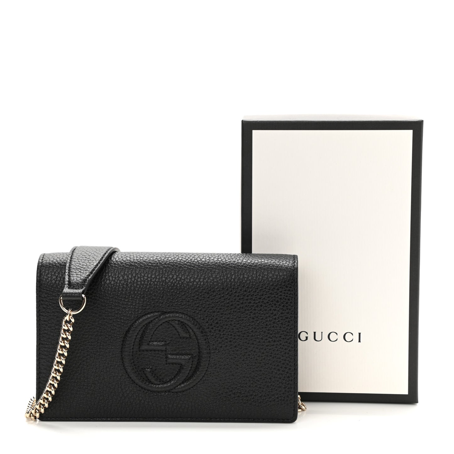 Pebbled Calfskin Soho Wallet on Chain Black