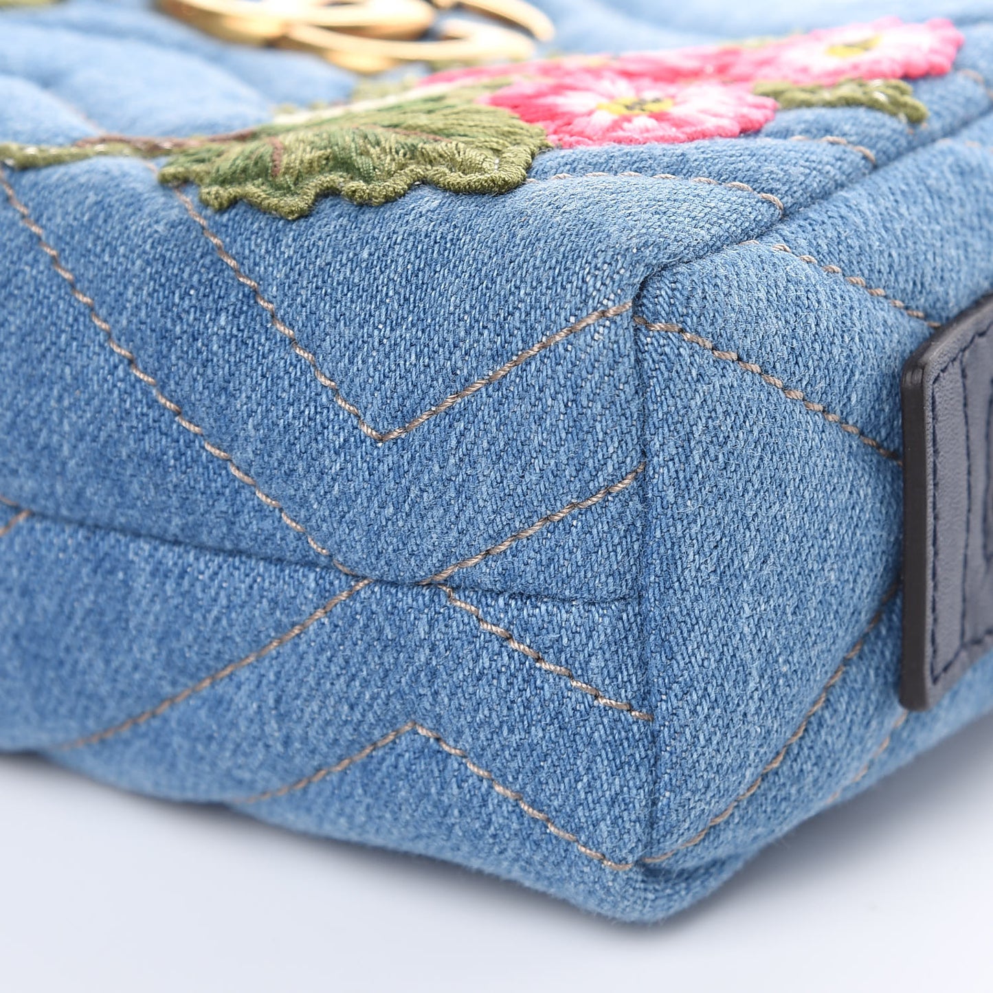 Denim Matelasse Flower Japan Limited GG Marmont Cosmetic Case Blue