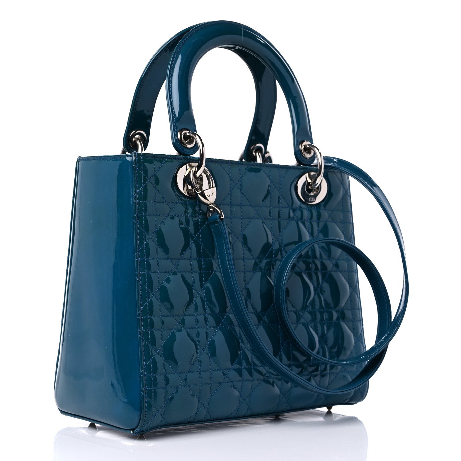 Christian Dior Patent Cannage Medium Lady Dior Blue 3 of 14