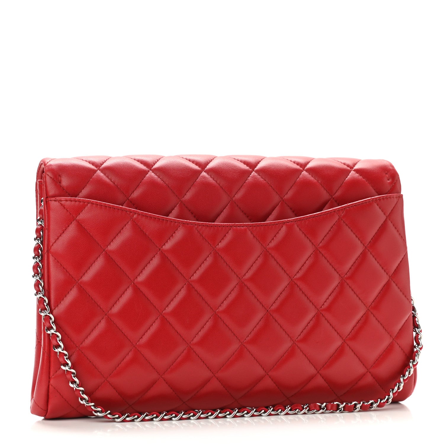 Chanel Lambskin Quilted Clutch With Chain Flap Red 3 of 10
