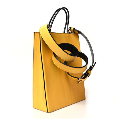 Fendi Vitello Fluffy Logo Small Pack Shopper Tote Yellow Box Black 3 of 12