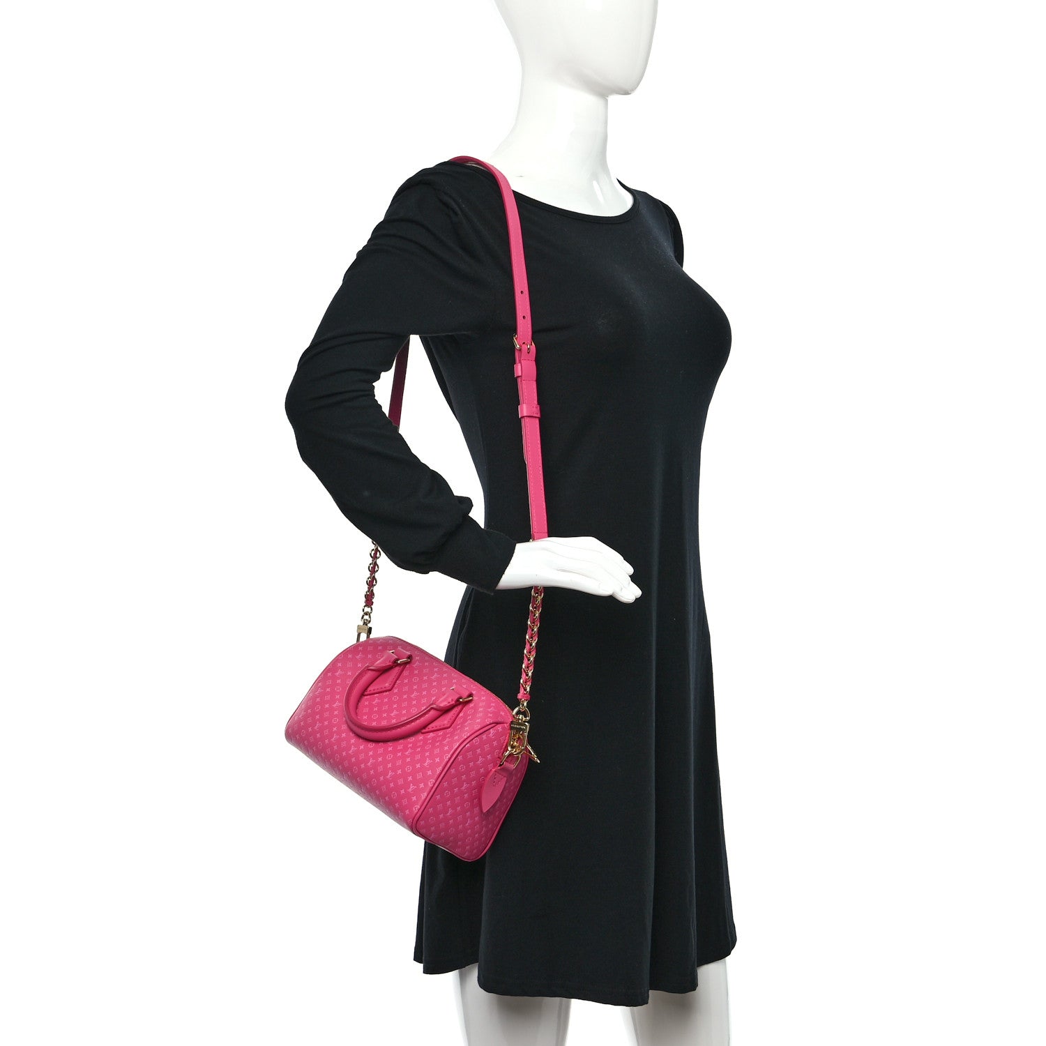 Louis Vuitton Calfskin Nanogram Embossed Speedy Bandouliere 20 Rose 2 of 10
