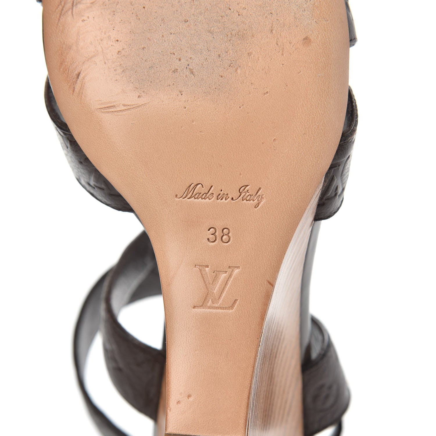 Louis Vuitton Calfskin Monogram Embossed Wedge Sandals 38 Terre 5 of 8
