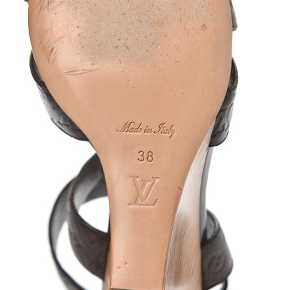Louis Vuitton Calfskin Monogram Embossed Wedge Sandals 38 Terre 5 of 8