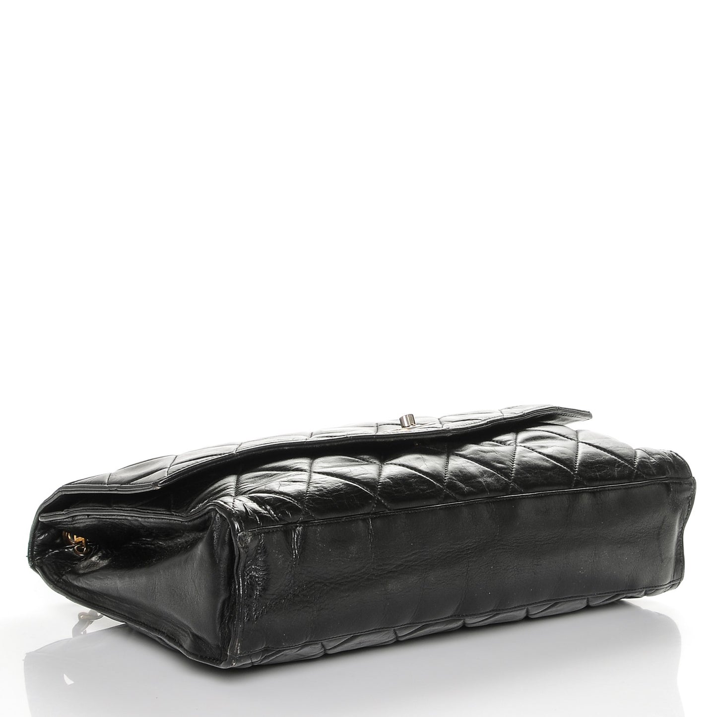 Lambskin Quilted Large Shoulder Flap Bag Black