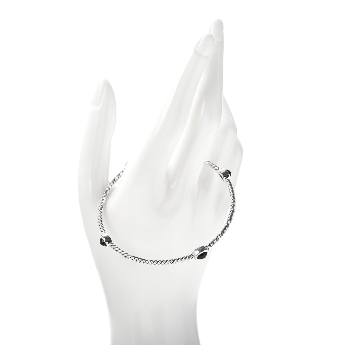 Sterling Silver Black Onyx Color Classics 4 Station Bangle Bracelet