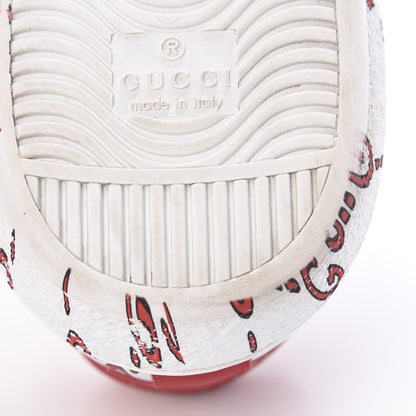 Gucci Calfskin GucciGhost Print Mens Ace Sneakers 7.5 White Hibiscus Red 13 of 17