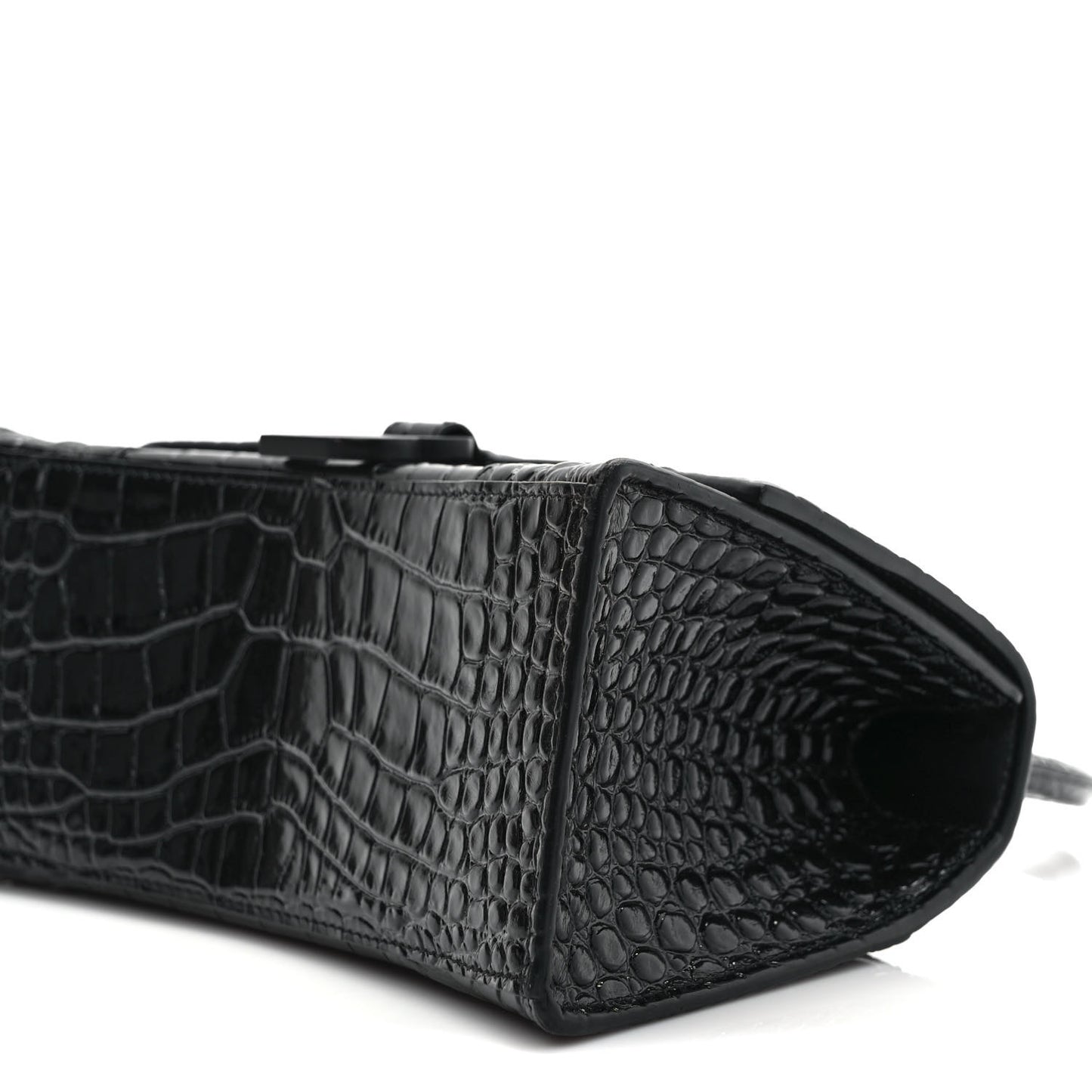 Shiny Calfskin Monochrome Crocodile Embossed Small Hourglass Top Handle Bag Black