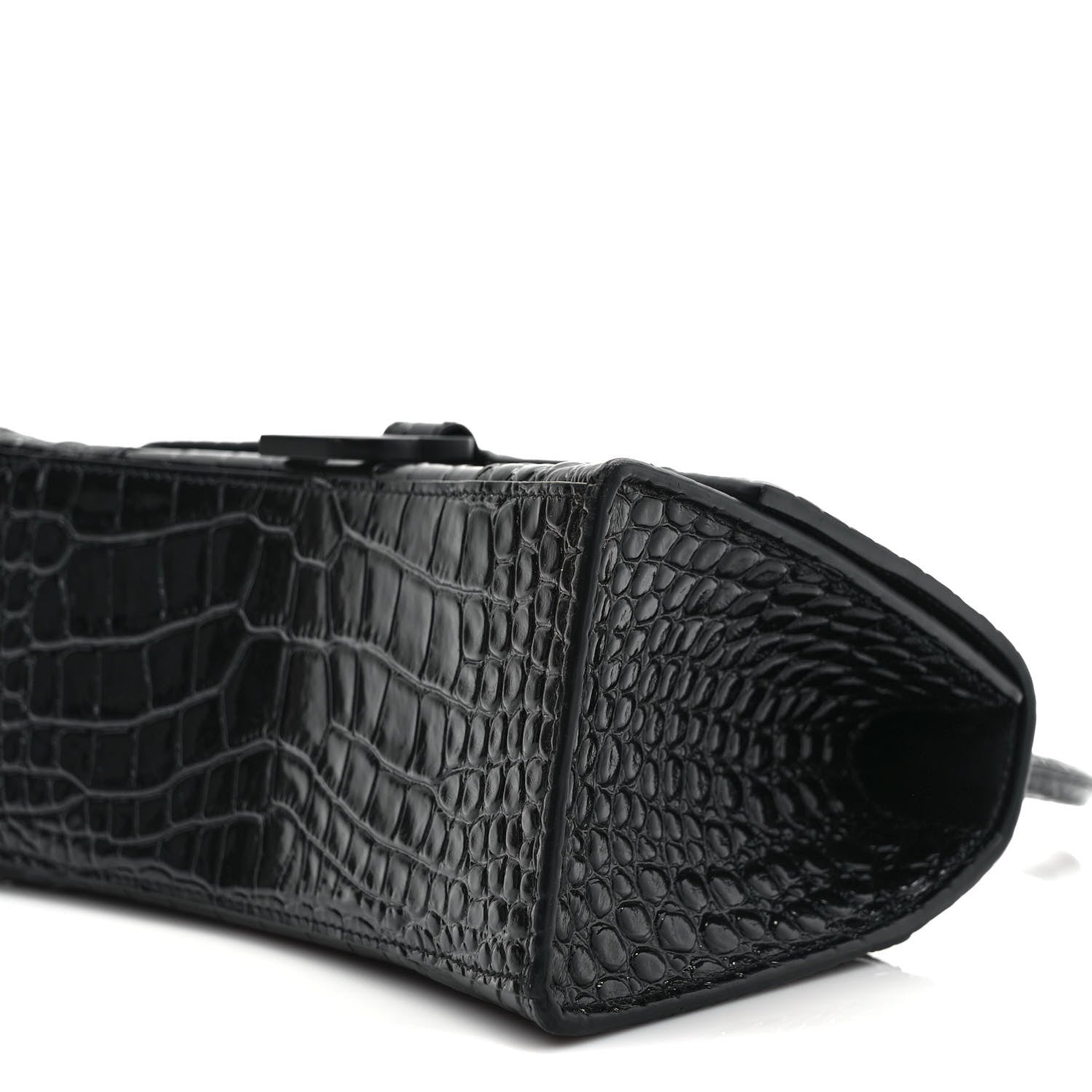 Balenciaga Shiny Calfskin Monochrome Crocodile Embossed Small Hourglass Top Handle Bag Black 8 of 9