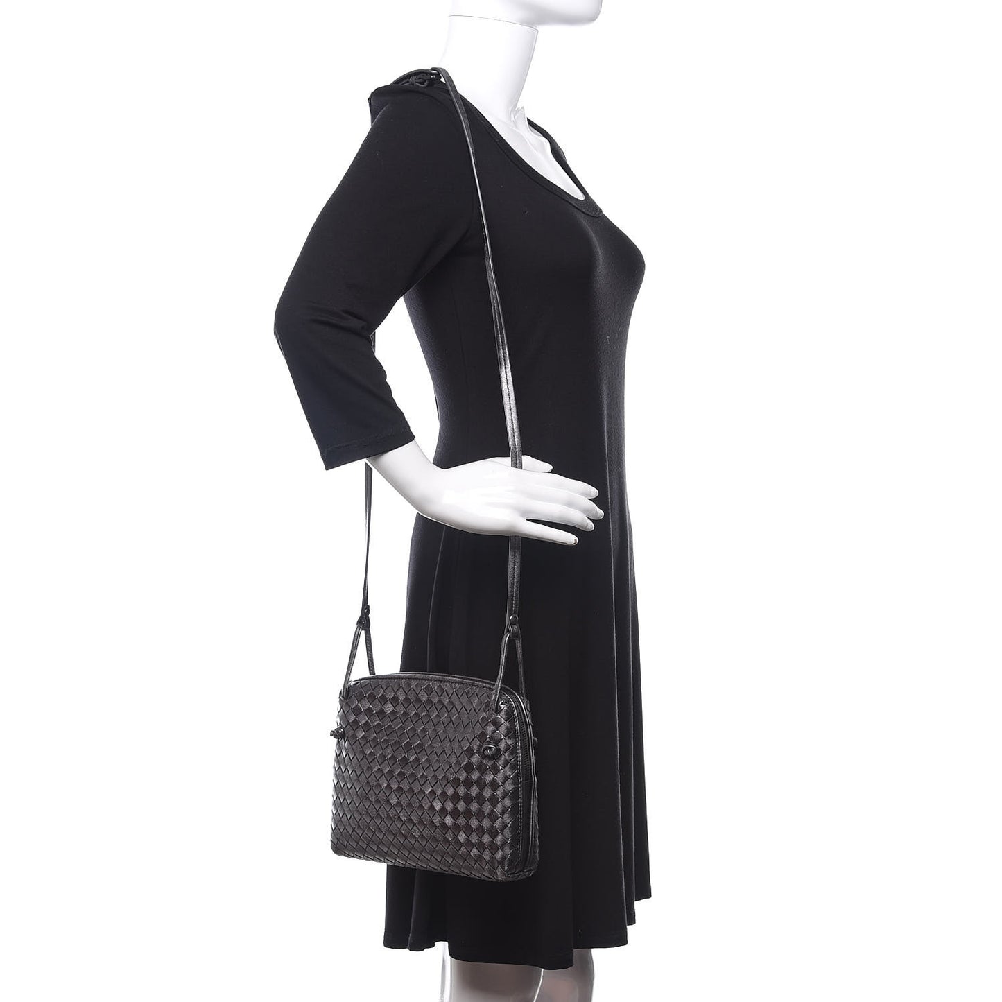 Metallic Nappa Intrecciato Nodini Crossbody Messenger Dark Grey