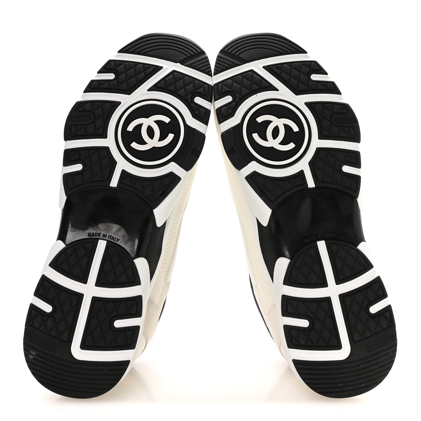 Mesh Suede Calfskin Grained Calfskin Womens CC Sneakers 40.5 White Black