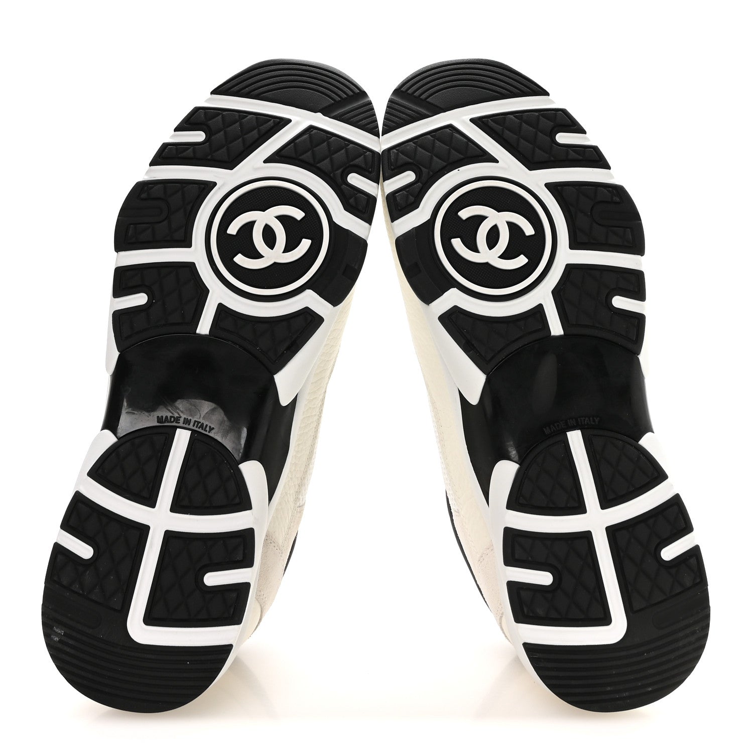 Chanel Mesh Suede Calfskin Grained Calfskin Womens CC Sneakers 40.5 White Black 6 of 9