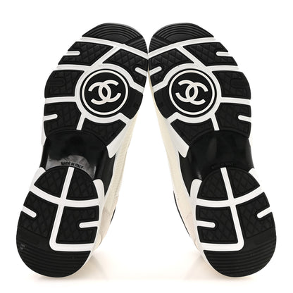 Chanel Mesh Suede Calfskin Grained Calfskin Womens CC Sneakers 40.5 White Black 6 of 9