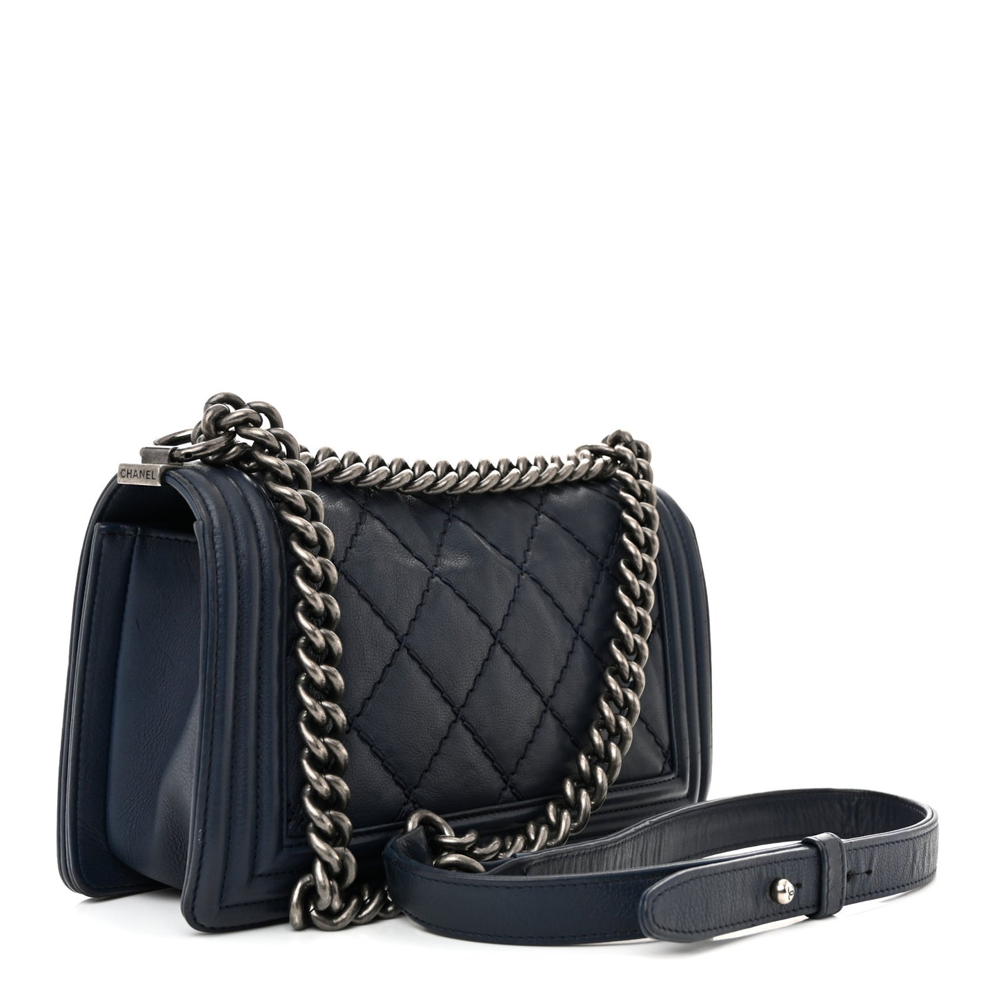 Calfskin Double Stitch Medium Boy Flap Marine