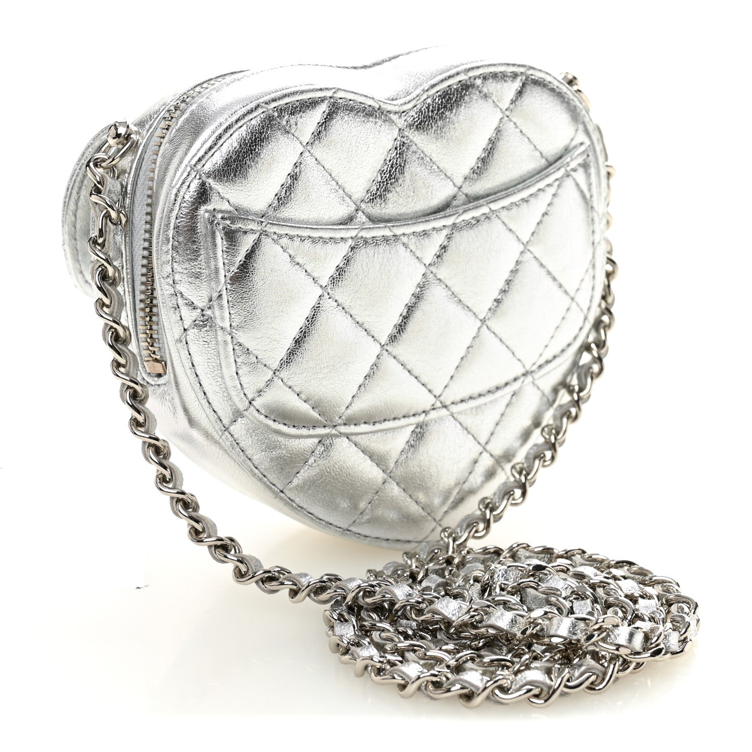 Chanel Metallic Lambskin Quilted CC In Love Heart Clutch With