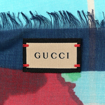 Gucci x KEN SCOTT Silk Cherry Scarf Blue Red 2 of 6