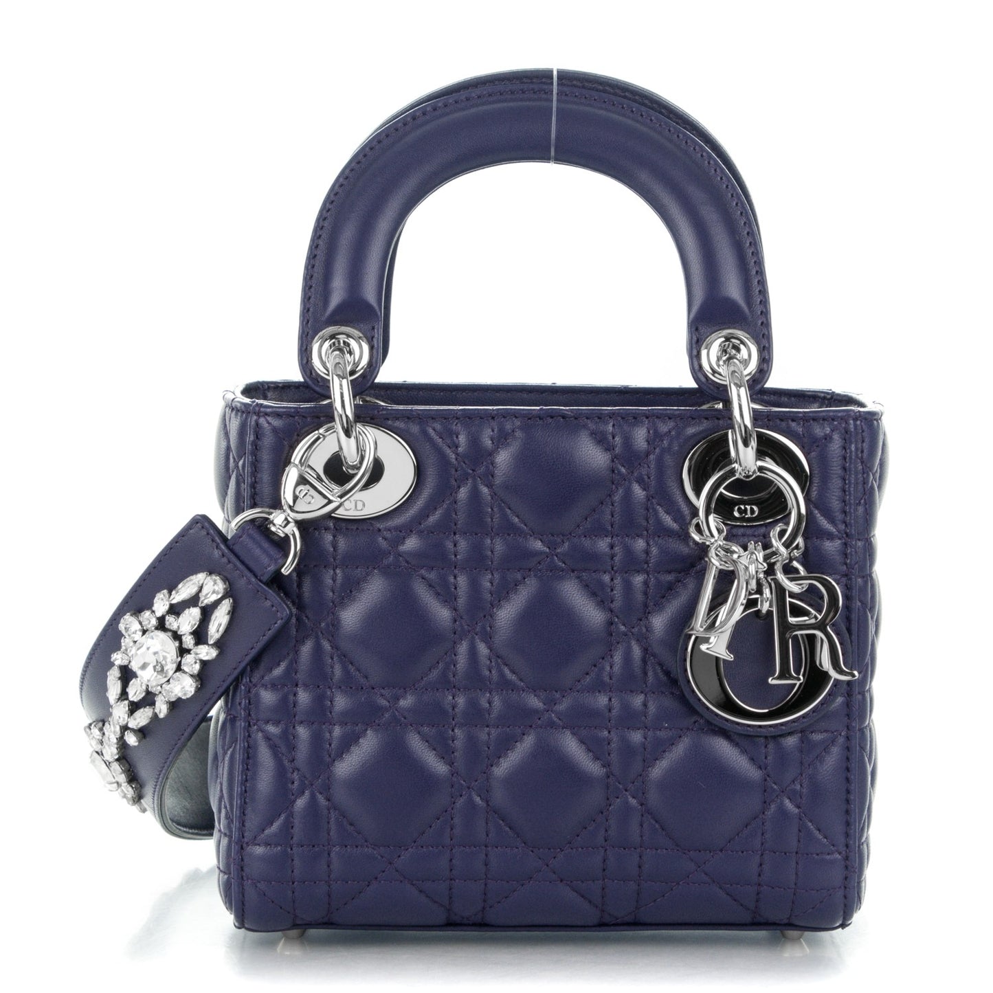 Lambskin Cannage Crystal Mini Lady Dior Navy Blue