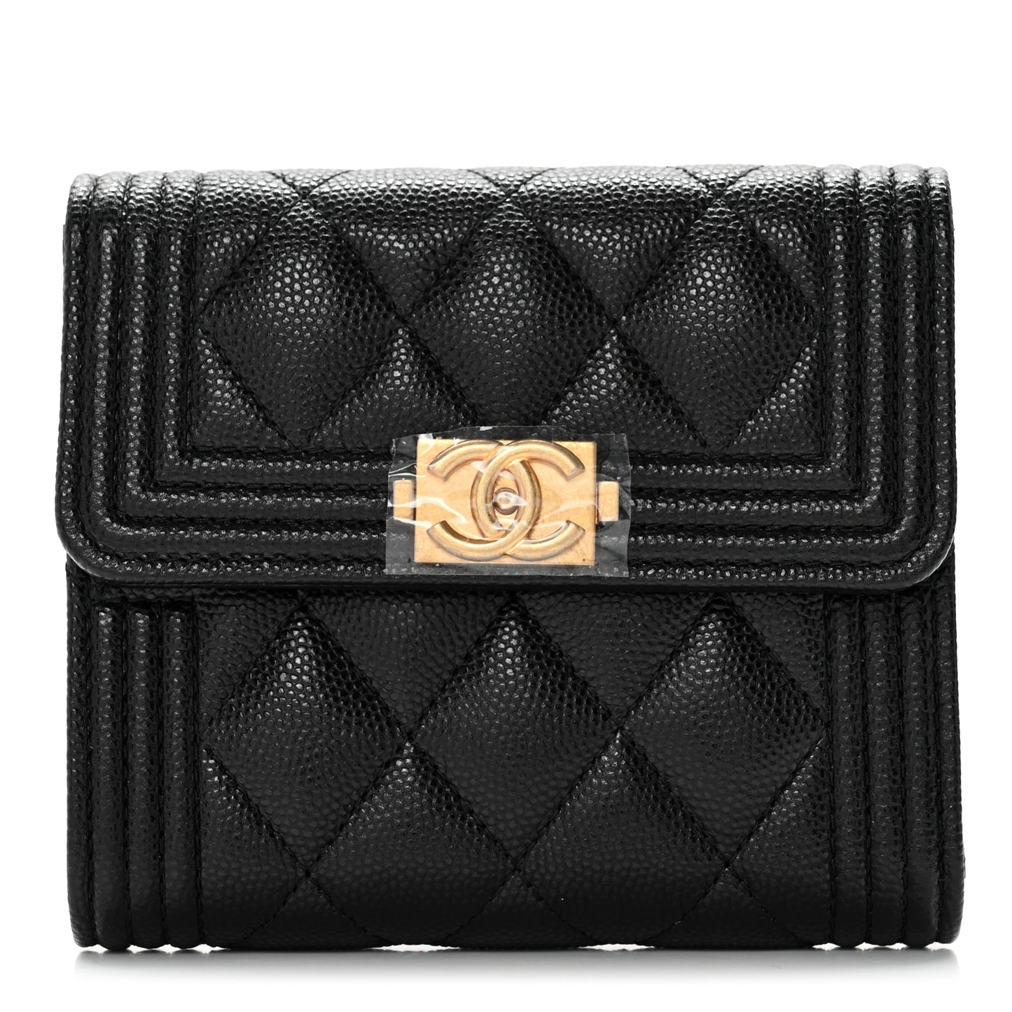 Caviar Quilted Compact Boy Wallet Black
