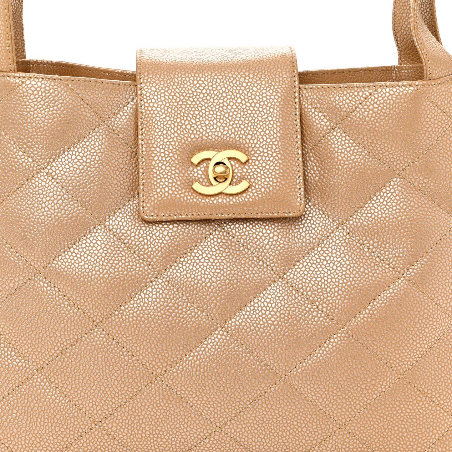 Metallic Caviar Quilted Shoulder Bag Beige