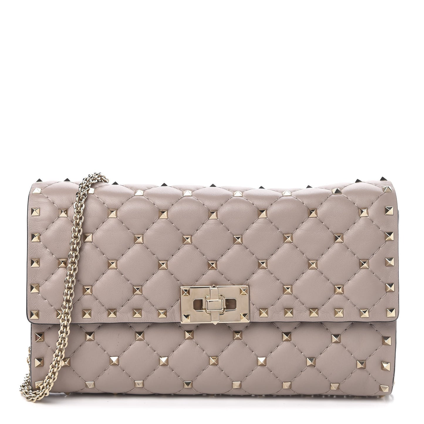 Lambskin Rockstud Spike Wallet on Chain Poudre
