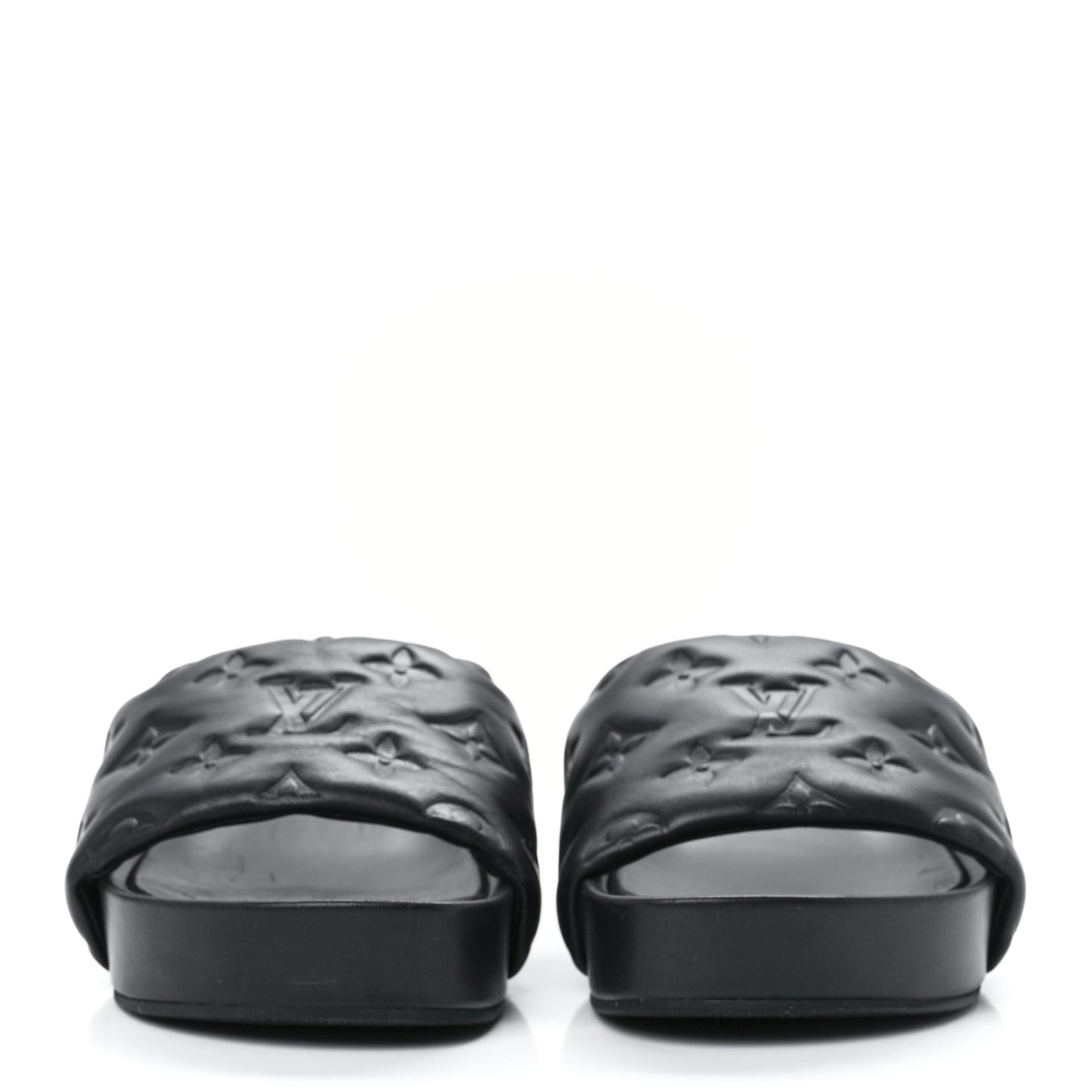 Lambskin Embossed Monogram Jumbo Flatform Mule Sandals 35 Black