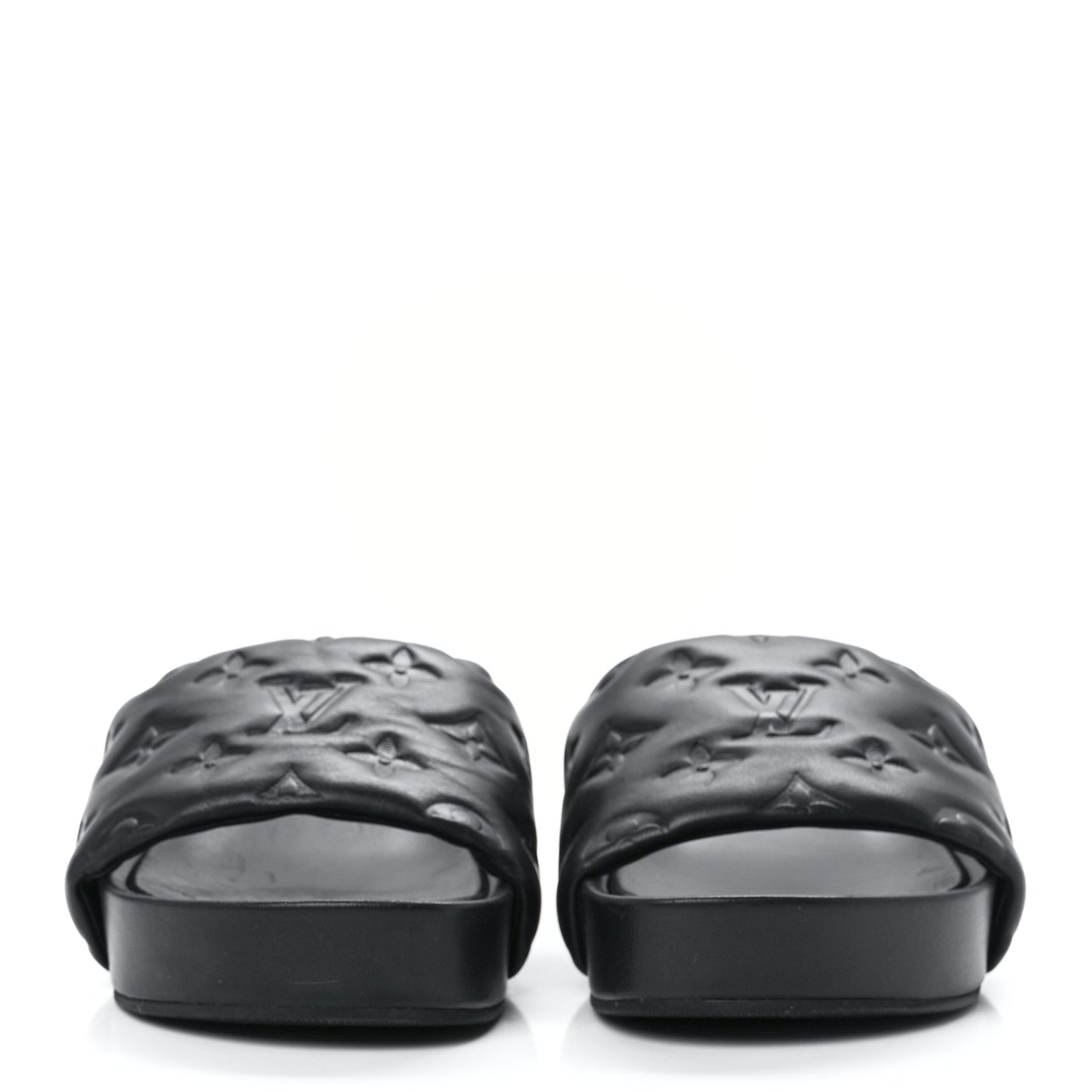 Louis Vuitton Lambskin Embossed Monogram Jumbo Flatform Mule Sandals 35 Black 2 of 9