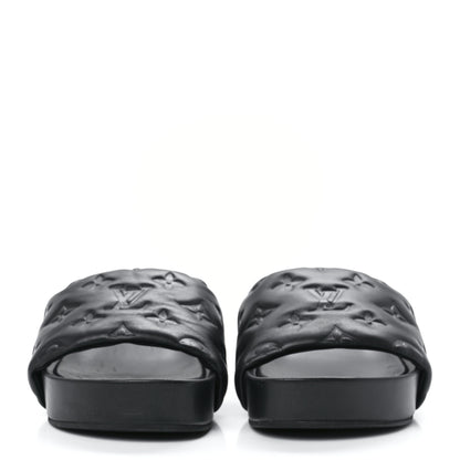 Louis Vuitton Lambskin Embossed Monogram Jumbo Flatform Mule Sandals 35 Black 2 of 9