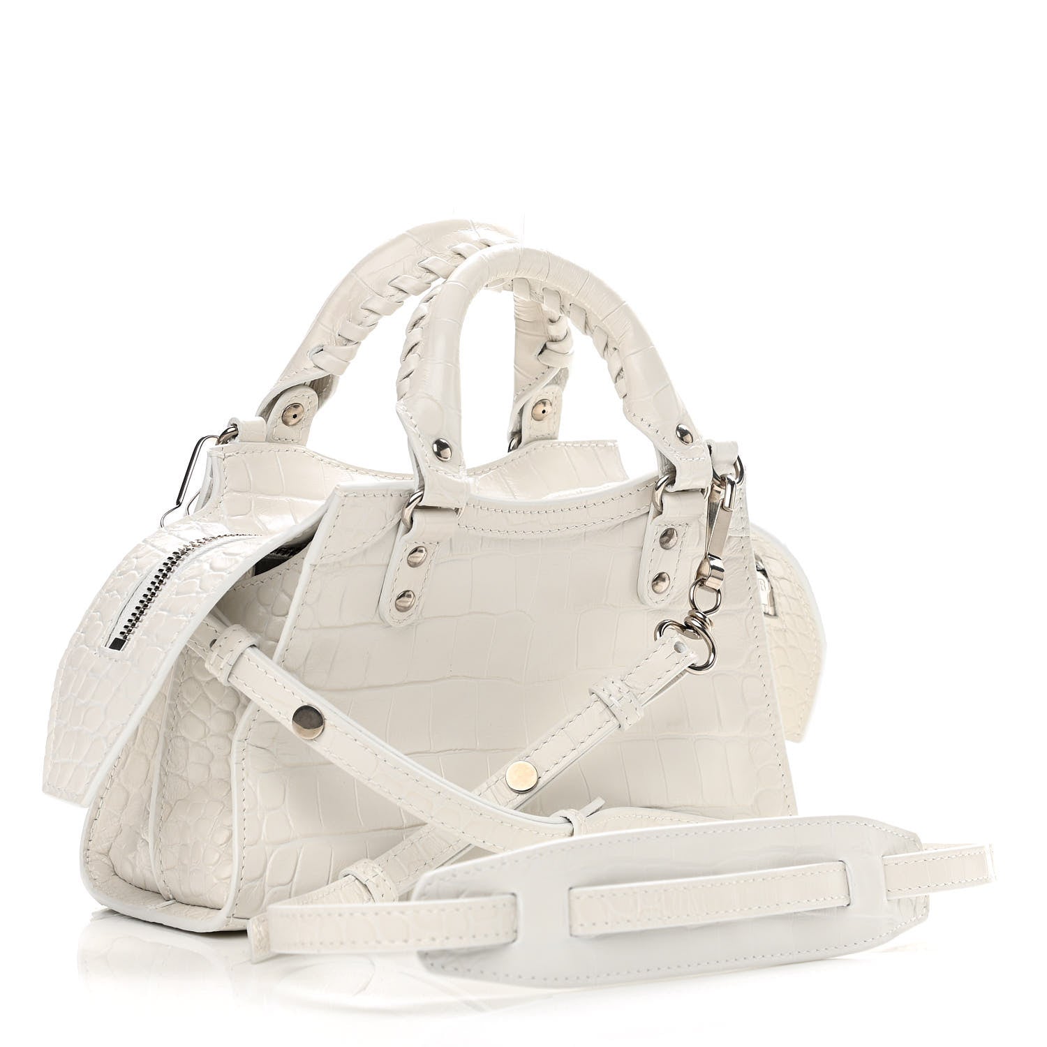 Balenciaga Extra Supple Calfskin Crocodile Embossed Neo Classic Silver Hardware Mini City White 3 of 11