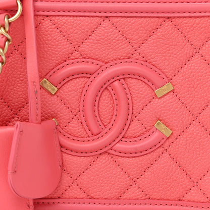 Chanel Caviar Quilted Small CC Filigree Vanity Case Coral 7 of 10