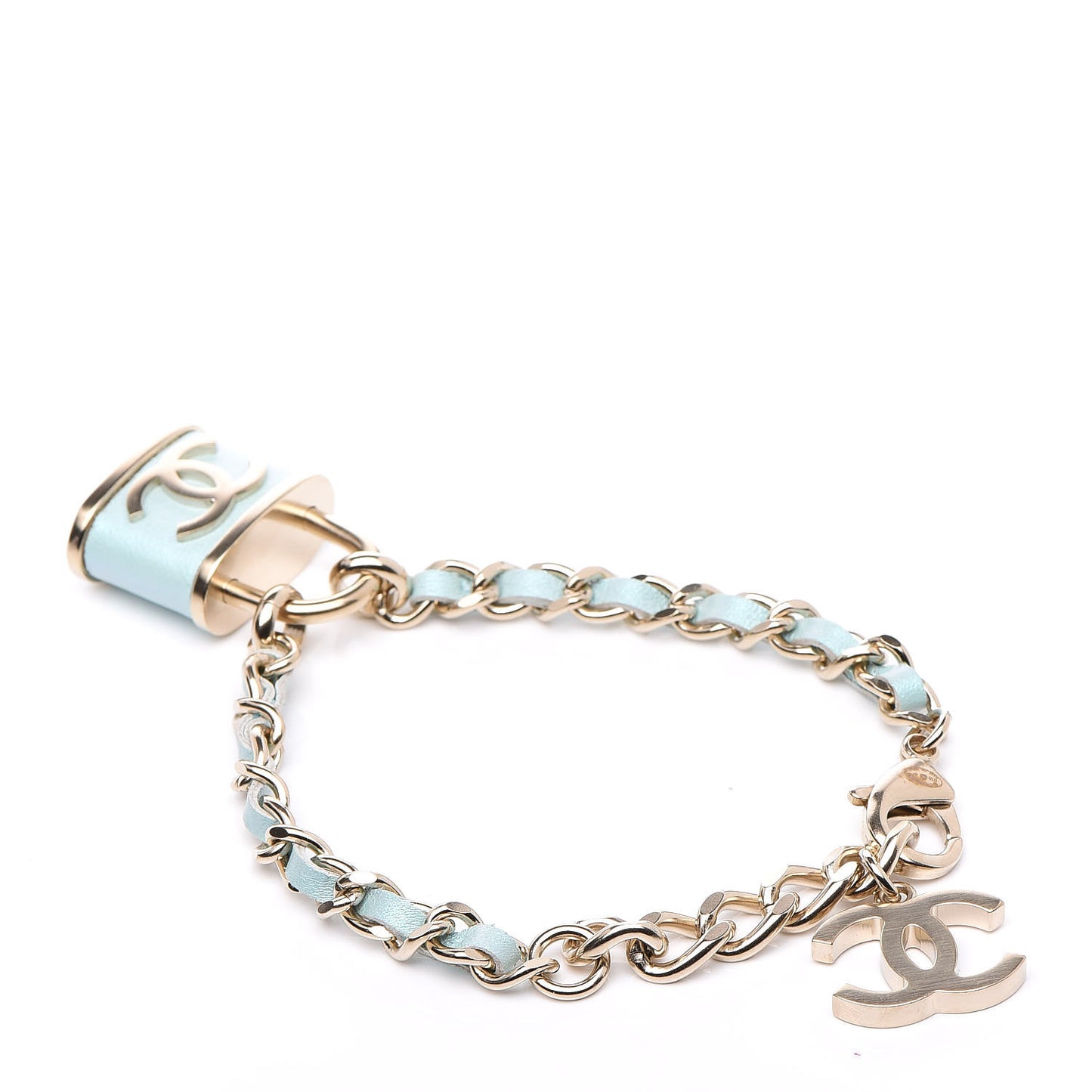 Metal Iridescent Lambskin Lock Bracelet Gold Light Blue